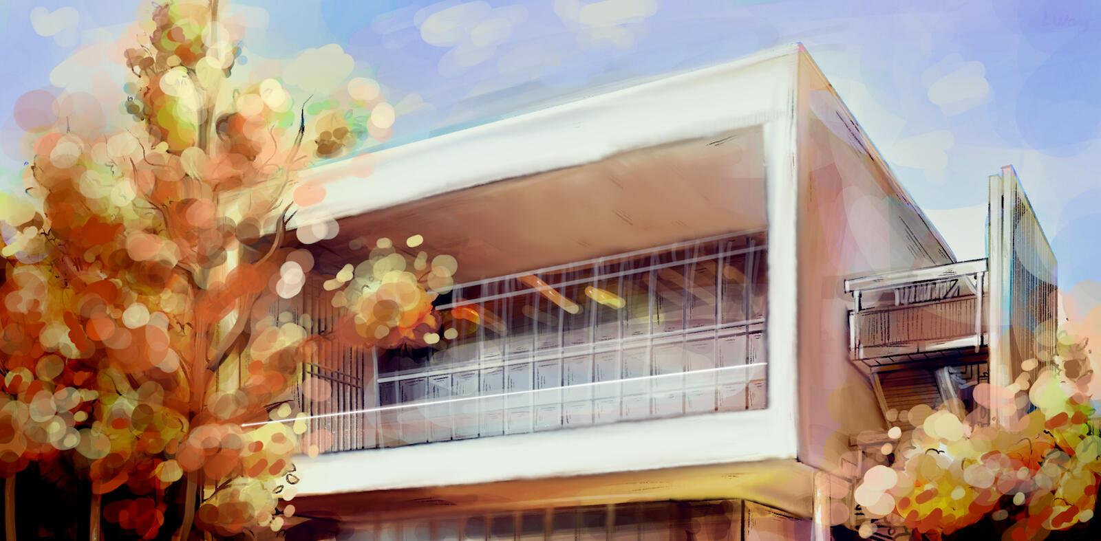 Library at Ringling College of Art and Design painted live, nearing golden hour times.