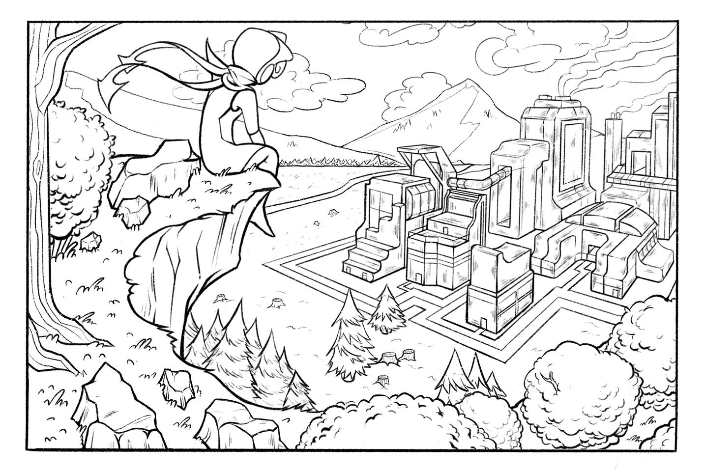 Study of an abandoned radioactive futuristic city from the perspective of Radium from the solo project Chempire. Programs: Adobe Photoshop, Procreate.
